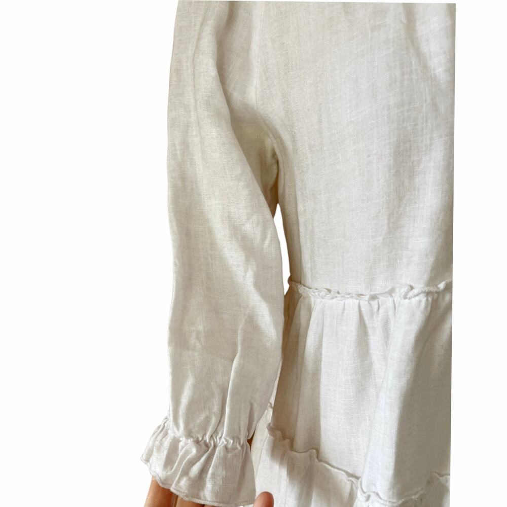 CLAUDE TULUM Natural Dress Tiered Cotton V-Neck Flounce 3/4 Sleeves White Medium - Picture 8 of 15